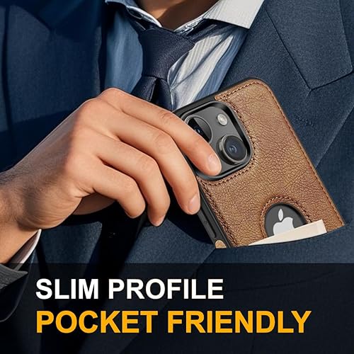 Miniatura 5 de Funda protectora de cuero de lujo con diseño elegante para iPhone 15, agarre antideslizante, cuerpo completo, ultra delgada, funda protectora (2023,