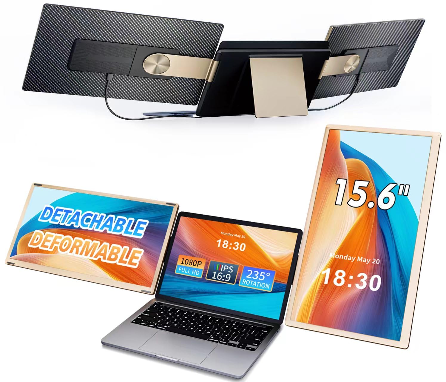 Livelect-m 14" Triple Laptop Screen Extender, FHD 1080P IPS Laptop Monitor Extender, Detachable Screen Travel Monitor Laptops with Speakers, Plug&Play, Compatible with Win/Mac/Android