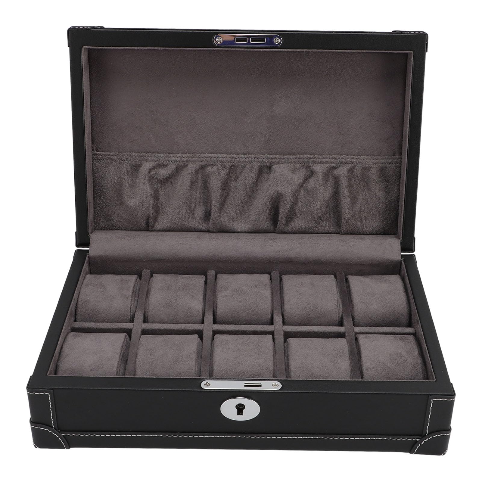 Scatola Porta Orologi in Pelle PU 10 Slot con Interno Morbido Antigraffio per Esposizione e Organizzazione di Orologi e Gioielli (Nera)