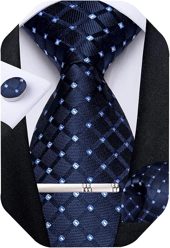 Plaid Ties for Men Silk Checkered Necktie and Pocket Square Cufflinks Tie Clip Set with Gift Box for Wedding Business