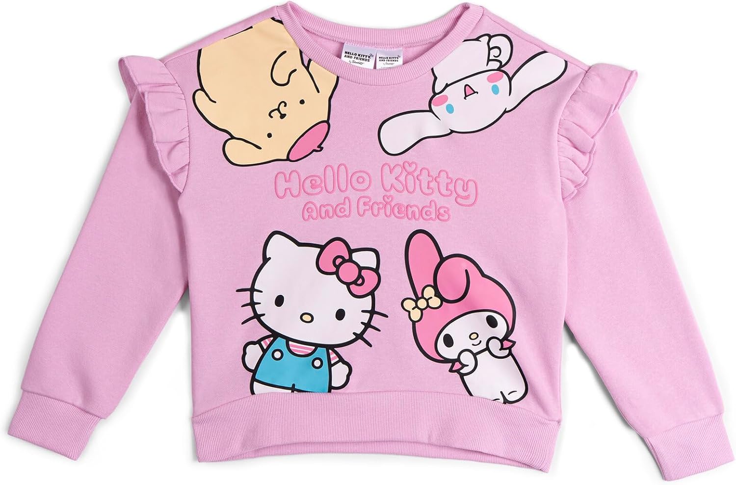 Hello Kitty Girls Fleece Pullover Sweatshirt and Ribbed Flare Leggings Outfit Set Toddler to Big Kid Sizes (4T - 14-16)