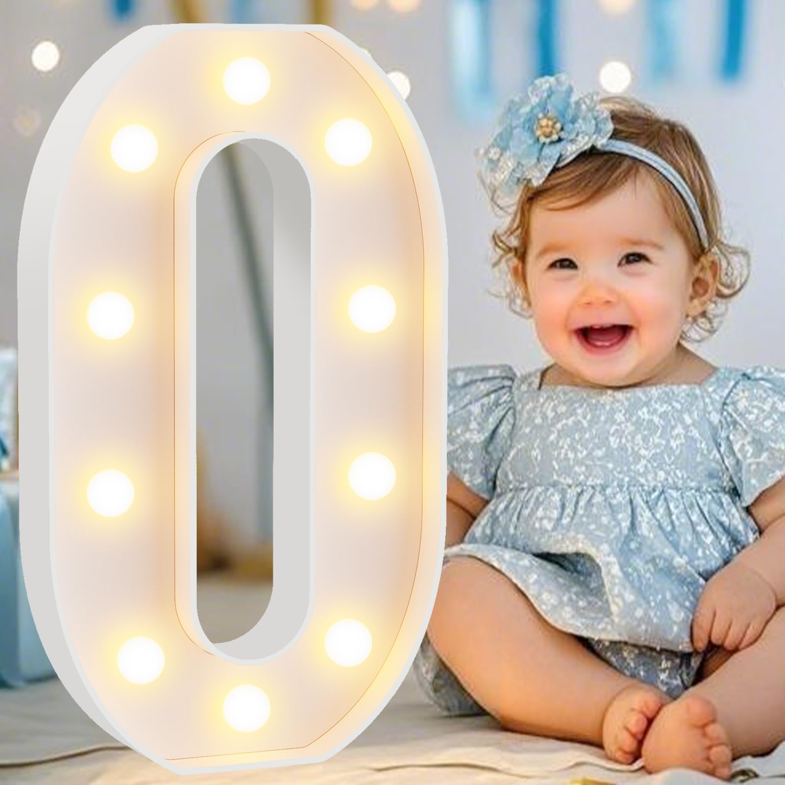 Large Light Up Numbers for Birthday Decorations, 12.6 in Tall White Plastic Marquee Numbers Sign Party Decorations, Gift for Girls Boys Night Light Wedding Anniversary Decor, Big Number 0