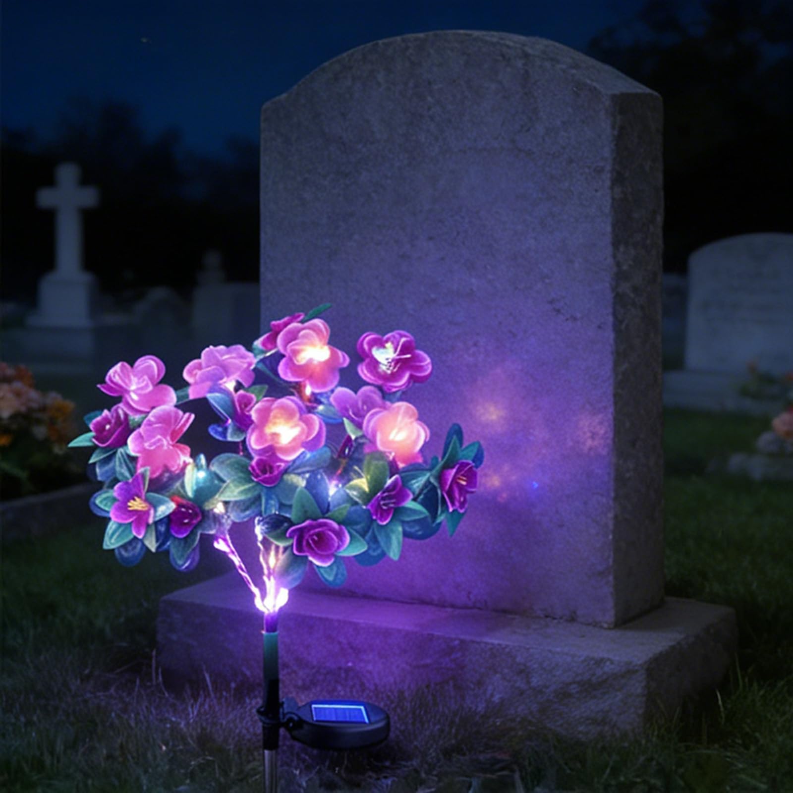 Memorial Garden Bloom Lights – Featuring Ultra-Realistic Artificial Petals, Solar-Powered & Weatherproof, Solar Azalea Flower Decor Stake Lights Outdoor for Cemetery Gravesite Yard Patio (5PCS-Purple)