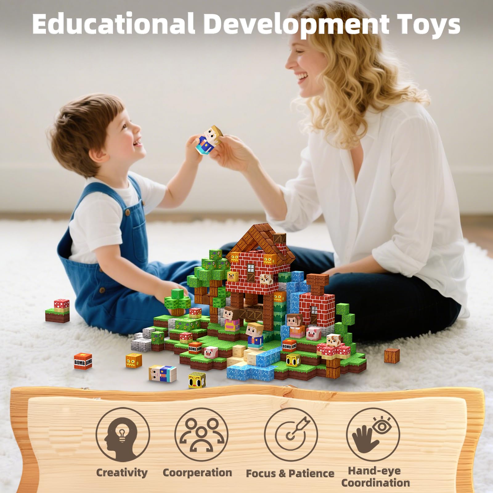 KIDCHEER Blocchi di Costruzioni Magnetiche 200 Pzi, Blocks di Foresta, Giocattoli da Costruzione per Bambini, Regalo per Bambini e Bambine dai 3-10 Anni