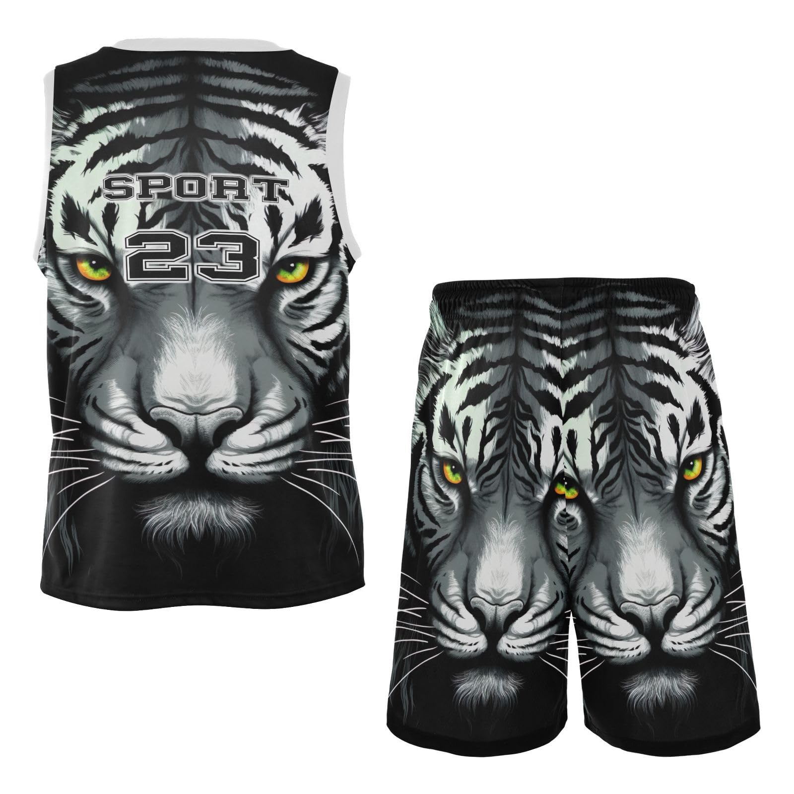 FLildon Black Tiger Boys Basketball Jersey Set Tank Top Shorts Tracksuit Sport Training Suit for Kids, XXL