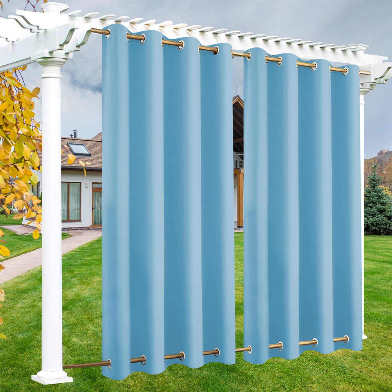 LSDINDF Outdoor Curtains Waterproof, 1 Panel Outdoor Curtain with Top & Bottom Grommets, Privacy and Sun Protection for Pergola, Gazebo, Patio, Porch and Poolside - W 52" x L 108"