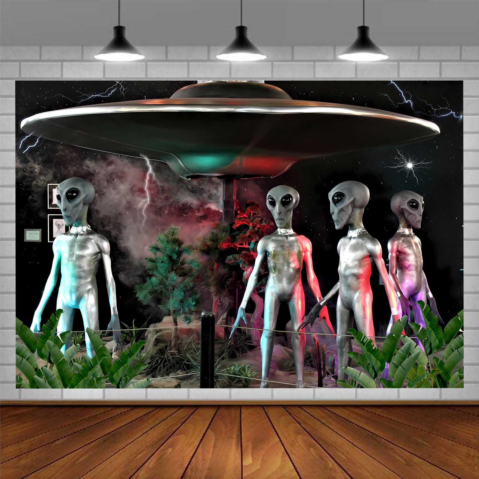 EMDSPR UFO Alien Backdrop, 7x5ft, Alien Flying Saucer Photography Backgrounds Spacecraft Science Fiction Theme Party Supplies Boys Kids Party Banner