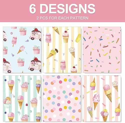 Miniatura 3 de JarThenaAMCS 12 hojas de papel de regalo de helado, papel colorido de regalo de verano, papel de arte decorativo pastel a granel para manualidades