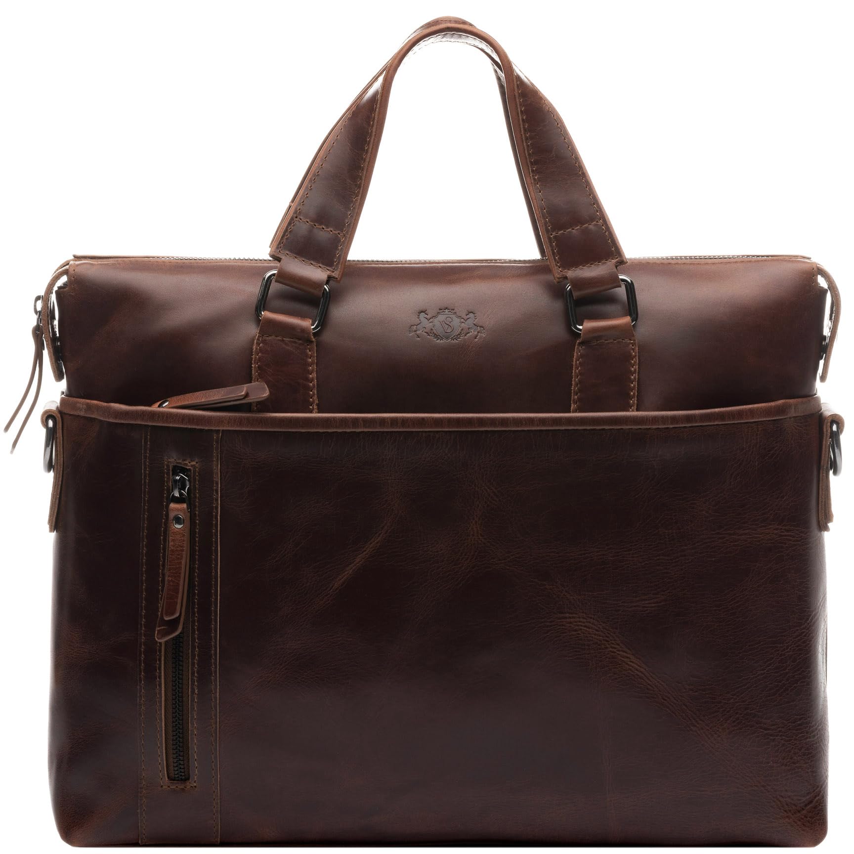 SID & VAIN Sac Ordinateur Portable Cuir véritable 15.4 Pouces London Mallette Professionnelle bandoulière Grand pour Hommes et Femmes Serviette de Travail Etudiante Marron