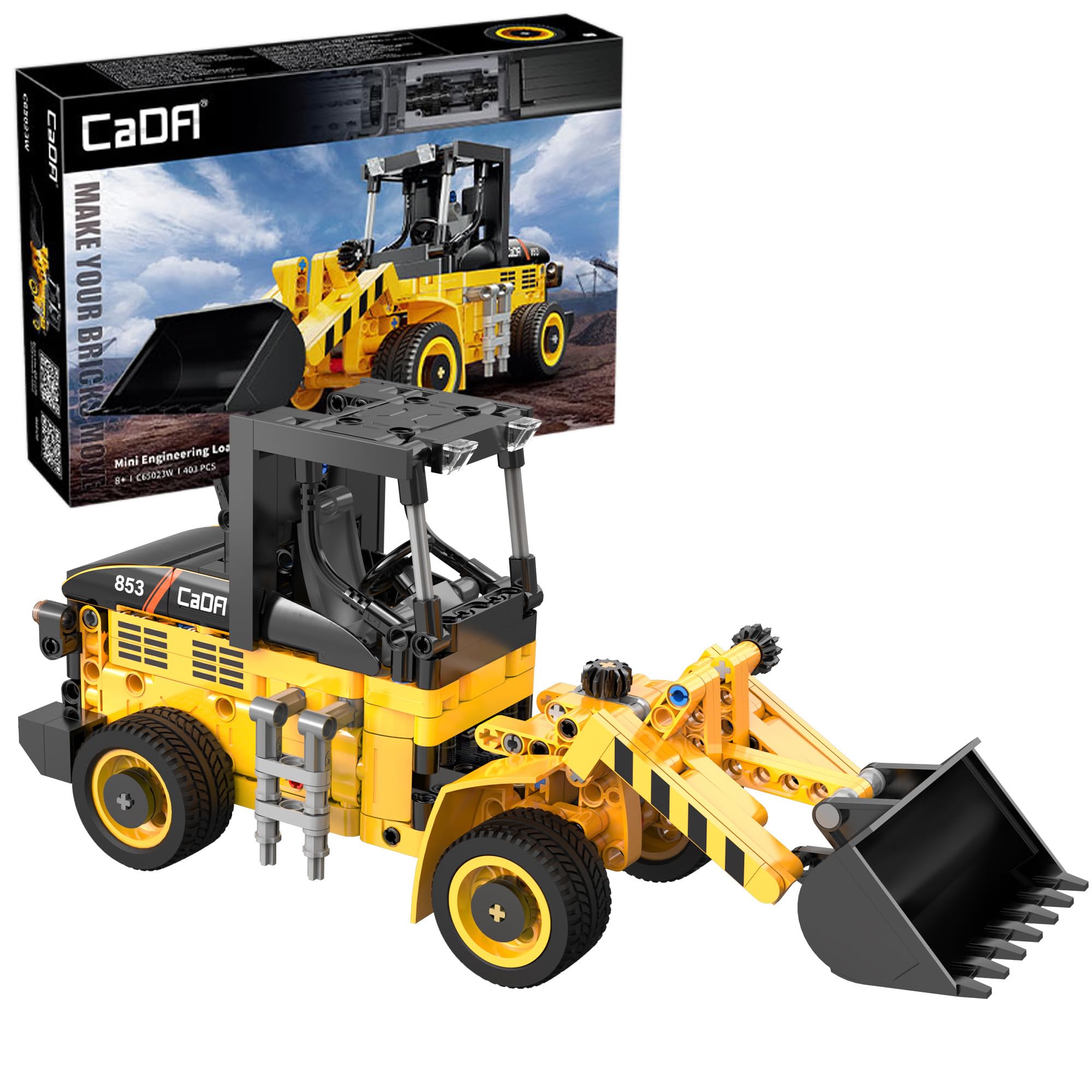 CaDA Construction Loader Tractor - 403 Pieces - Self-Build Brick Building Block Model C65023W, Yellow, Medium