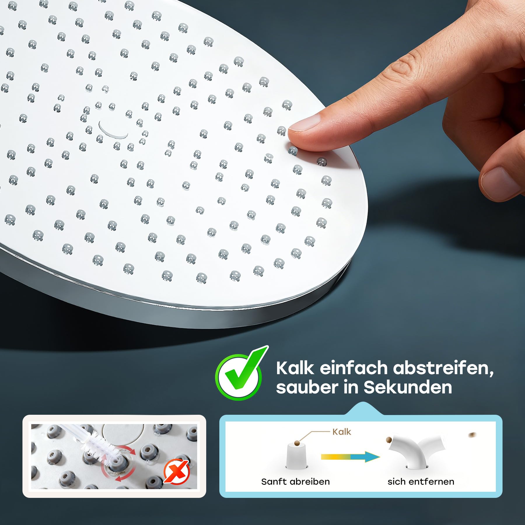 HOROW Regendusche Set Duschsystem Duschset | ohne Armatur 250 XXL Kopfbrause Wassersparend, mit Ventilkern aus Messing, Höhenverstellbar,Chrom, Rund