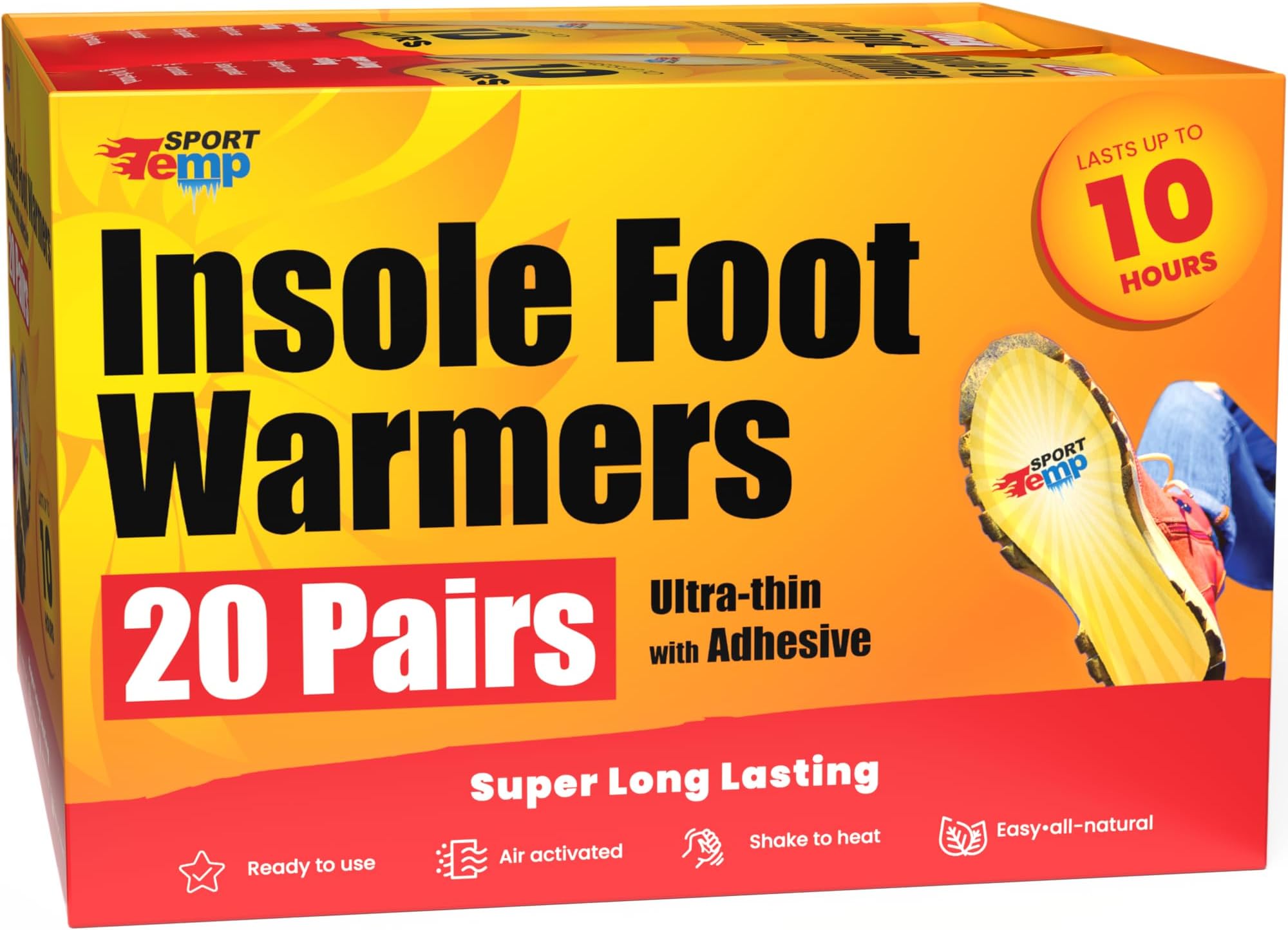 - Insole Foot Warmers - Up to 10 Hours of Heat, Easily Apply with Adhesive - Ultra Thin, Easy, All Natural - Air Activated, Odorless Hot Insole Warmers - Sport Temp