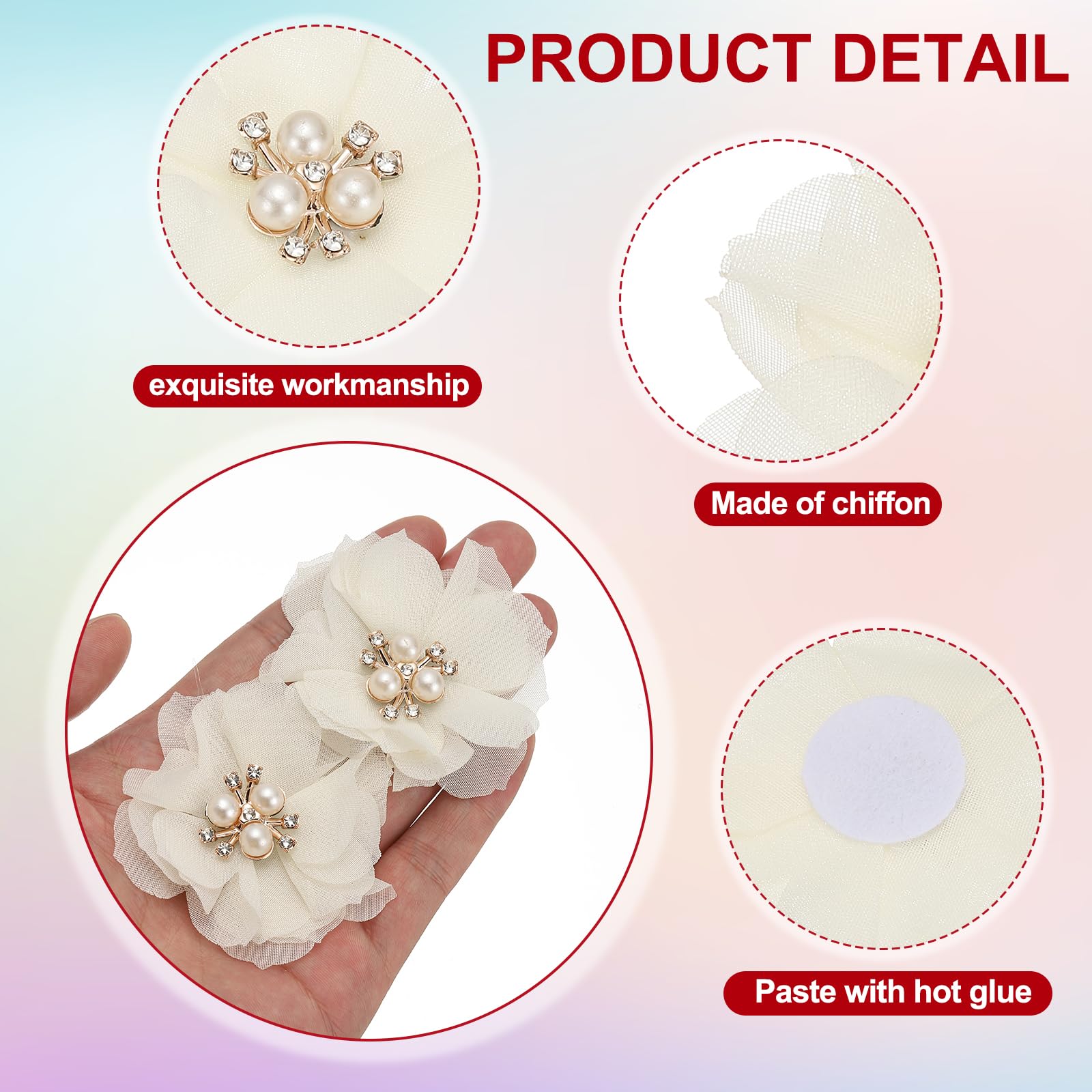 PATIKIL Lot 10 Fleurs Chiffon Perles Strass Rouge 6 Cm - Appliques Tissu 3D Pour Mariage, Couture, Bandeaux, Décoration Fête & DIY