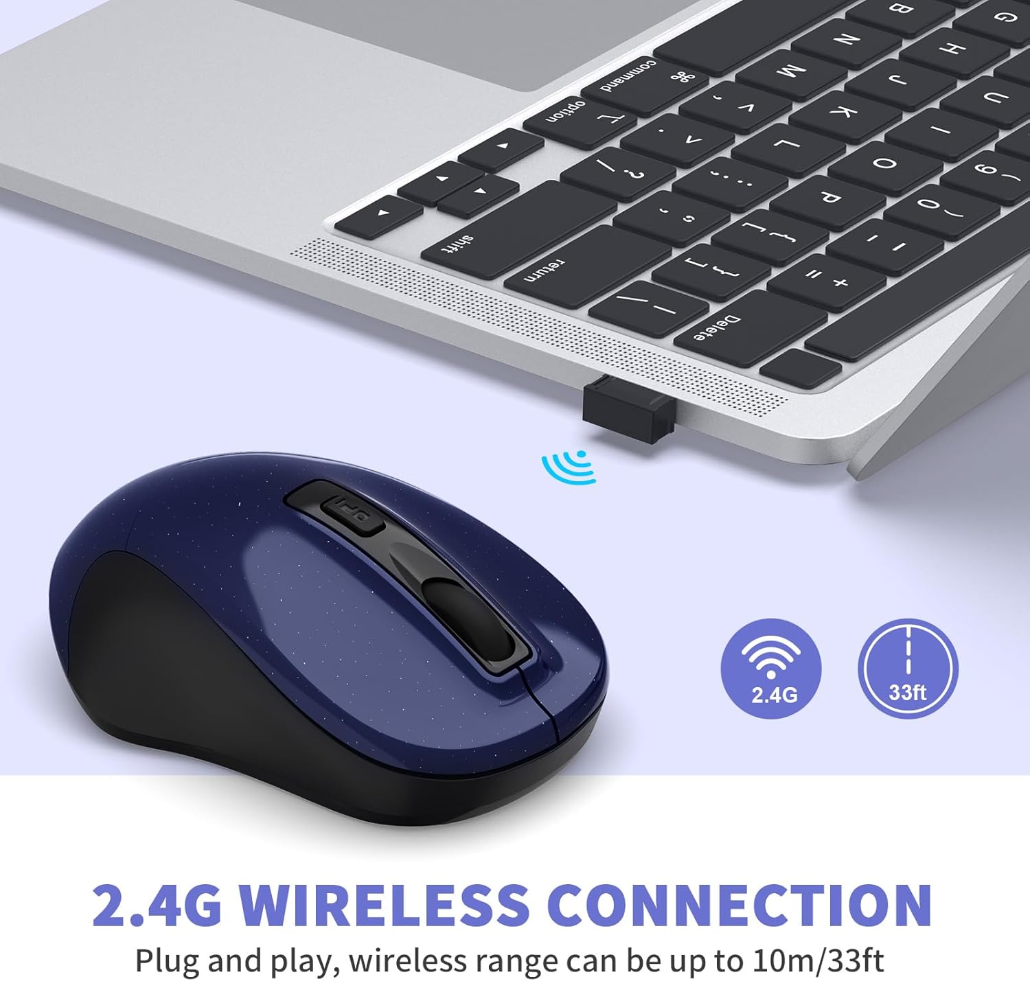 LeadsaiL mouse connected wirelessly to a laptop via a small USB receiver