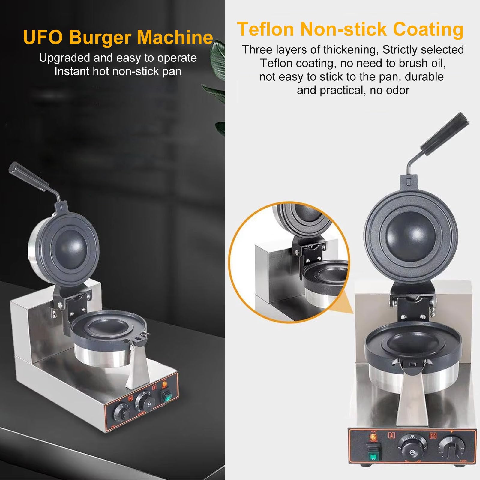 Máquina para hacer hamburguesas, helados, hamburguesas, wafleras, sandwicheras, prensa para hacer hamburguesas, placas antiadherentes, control de temperatura independiente, acero inoxidable