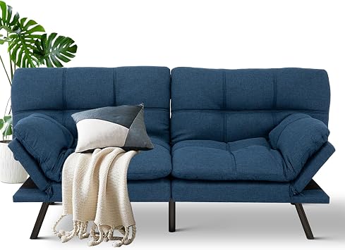 MUUEGM Futon Sofa Bed Memory Foam Small Loveseat Sleeper Sofa with Adjustable Backrest Removable Armrests for Small Space Office Couch,Living Room,Apartment