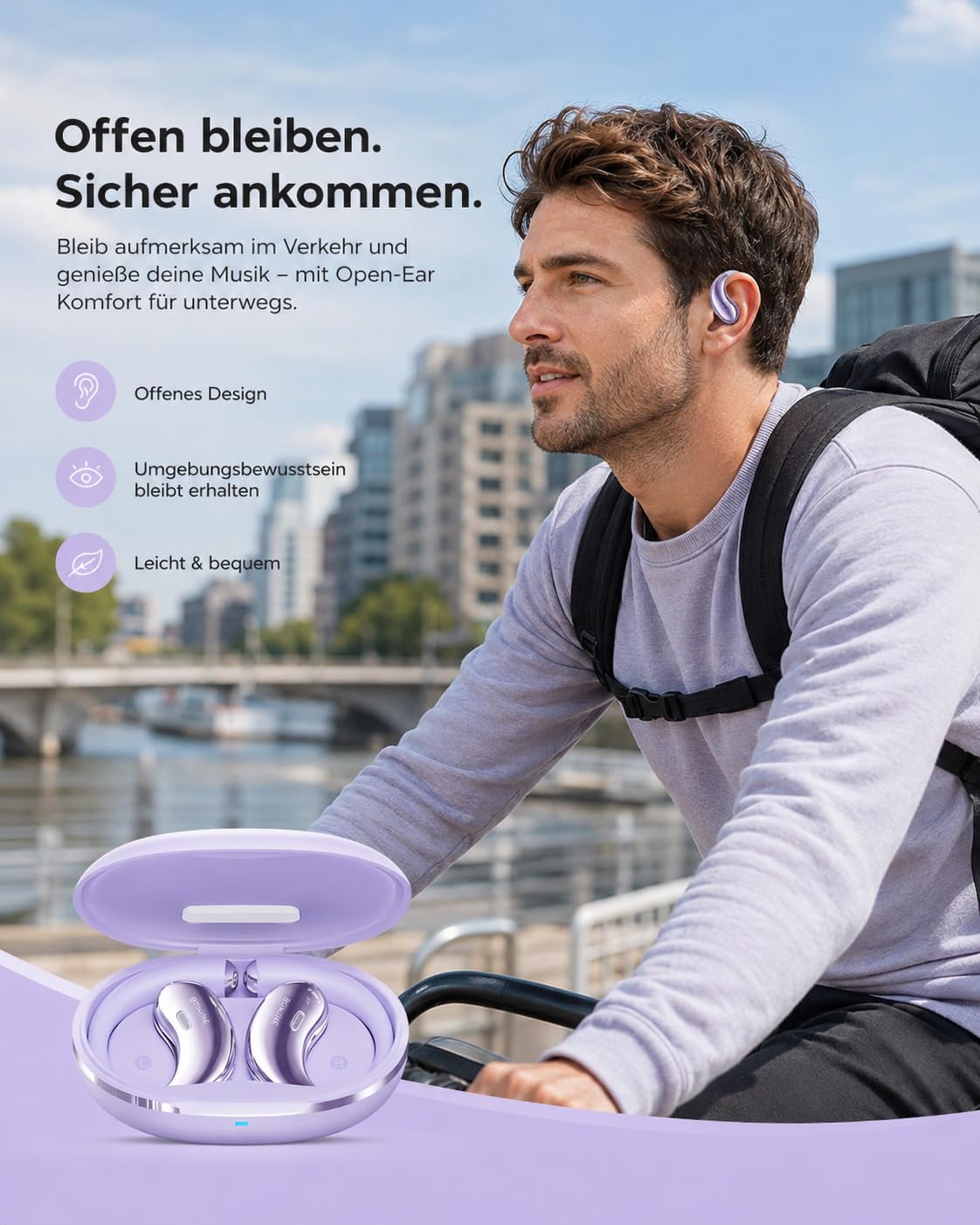 Micool Open-Ear Kopfhörer Bluetooth 6.0, Clip-On Ohrhörer Kabellos mit 36H Spielzeit, Geräuschreduzierung Freisprech-Ohrhörer, Komfort-Sitz Sport-Kopfhörer für Laufen, Fitness & Reisen
