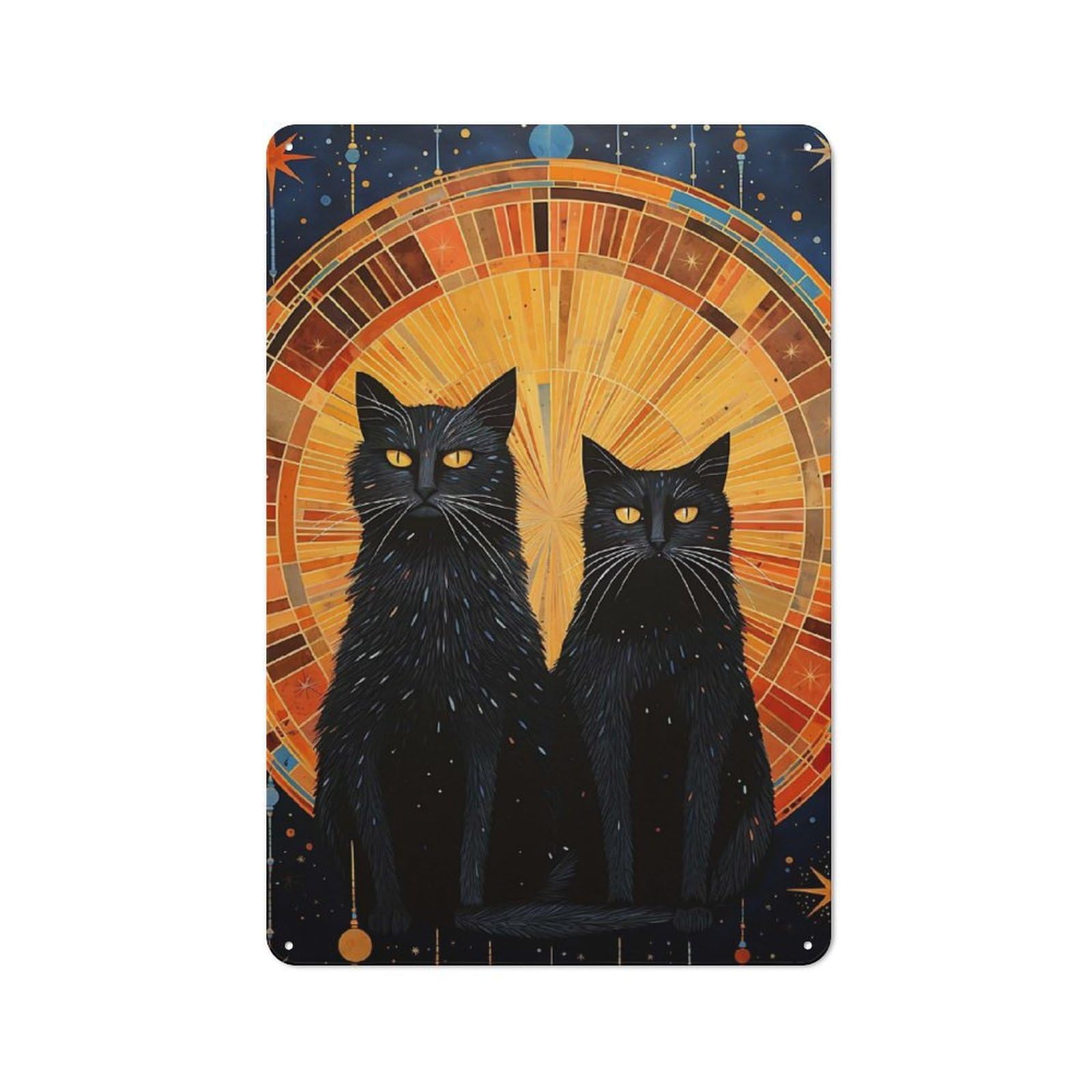 Cosmic Cats Industrial Metal Sign 30x20cm, Modern Retro Loft Wall Plaque for Workspace, Cafe, Hallway Or Garage