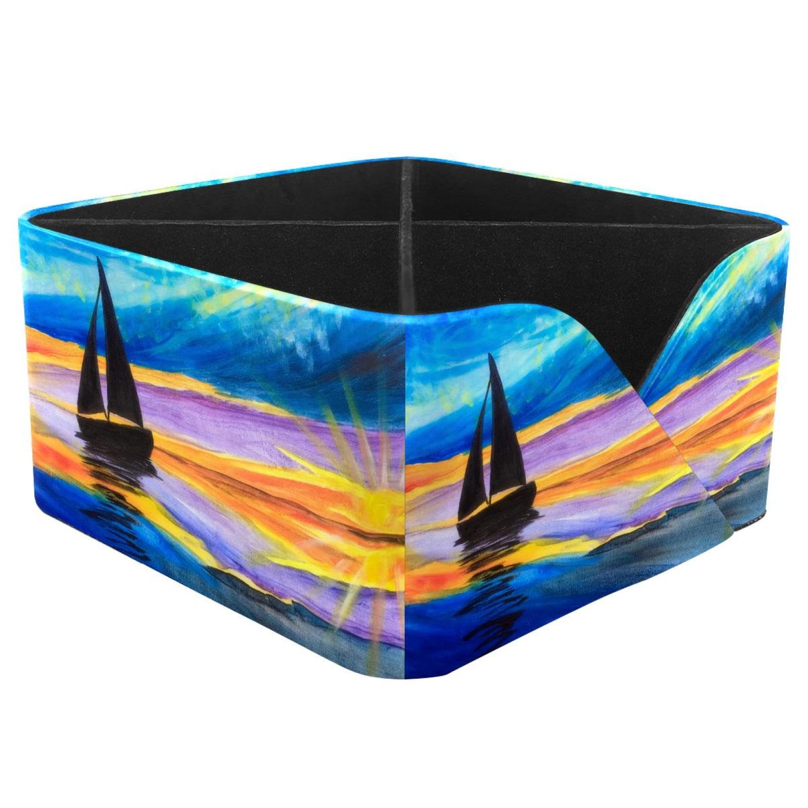 KengjuTesu Sailboat over Sea Desktop Organizer Pen Holder, Rectangular Pencil Cup for Office, Study and Makeup Stations