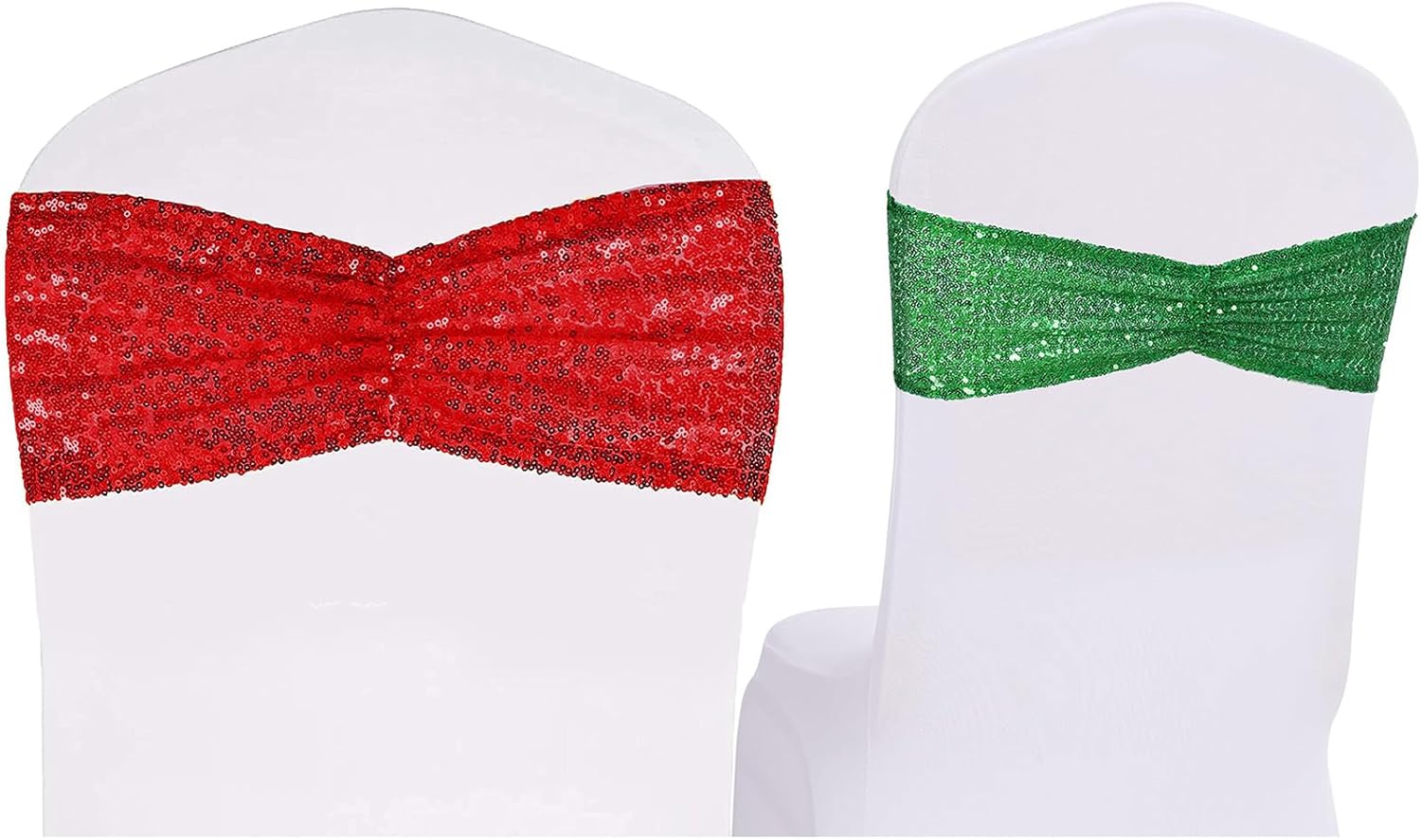 Red Green 100 Pack Sequin Chair Sashes Bands for Christmas Party Chair Covers Decor