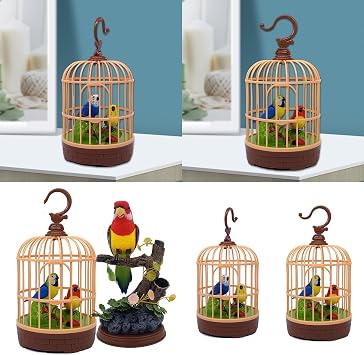 Electronic Chirping Bird In Cage For Children Baby Calming And Soothing Homes Office Decorative Birdcage Parrot Toy Interactive Bird Toy