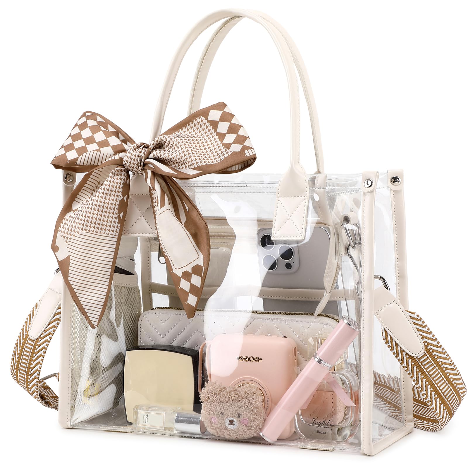 Borsa a tracolla trasparente trasparente per eventi allo stadio trasparente per le donne Borsa a tracolla in PVC spesso con tracolla per chitarra per concerto