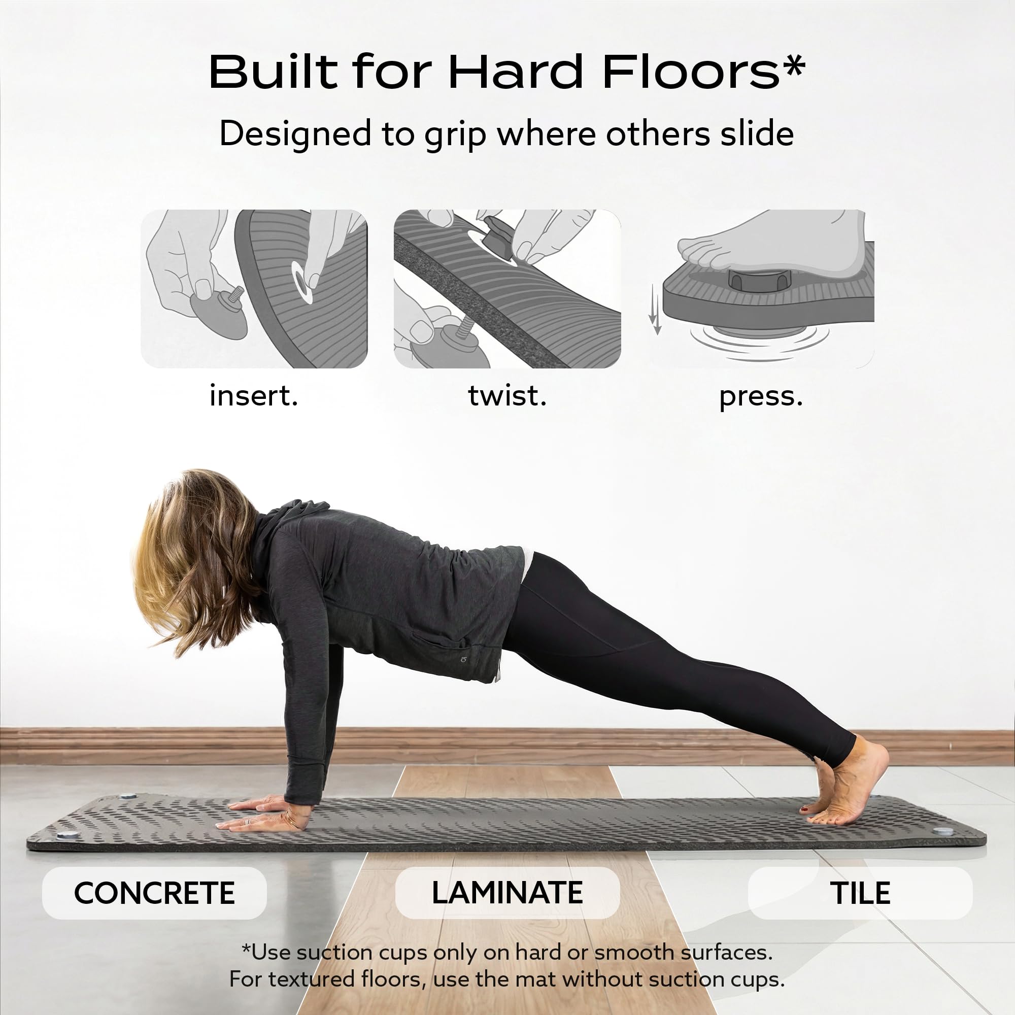 Amazon.com: PT Pro Gray Suction Cup Yoga Mat, Non-Slip 1/2
