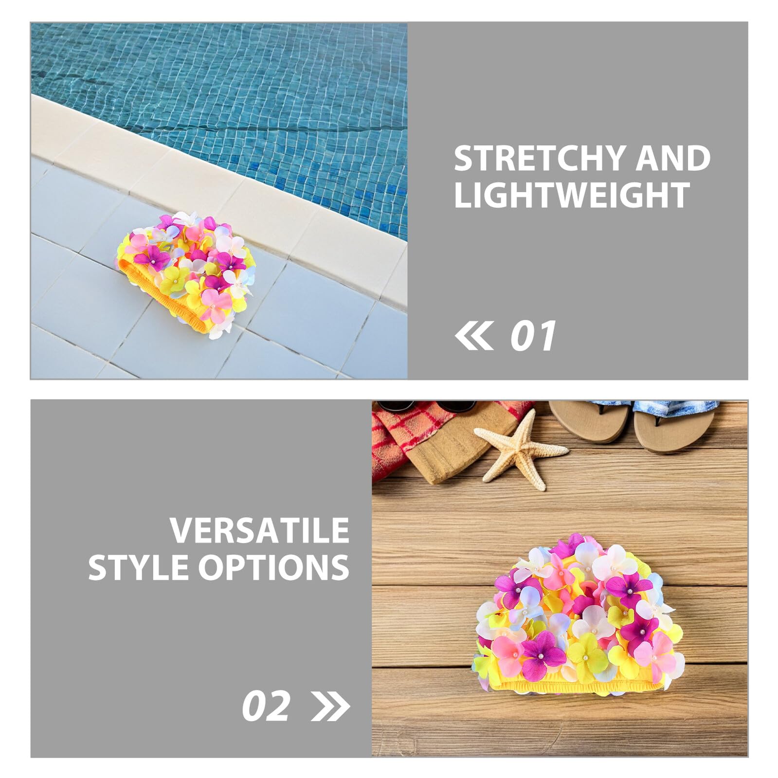 Hemobllo 3piezas Gorro de Natación para Mujer Floral Unidades Elástico de Chinlon para Pelo y Cuidado del Cabello Piscina