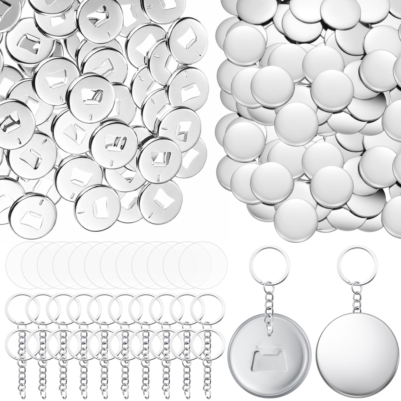 Photo 1 of Tondiamo 50 Sets 58 mm/ 2.25 Inch Button Making Keychains Supplies Metal Button Badge Sets Including Metal Shell, Plastic Film, Backing Parts, Keychain for Maker Machine DIY Gifts (Bottle Opener)