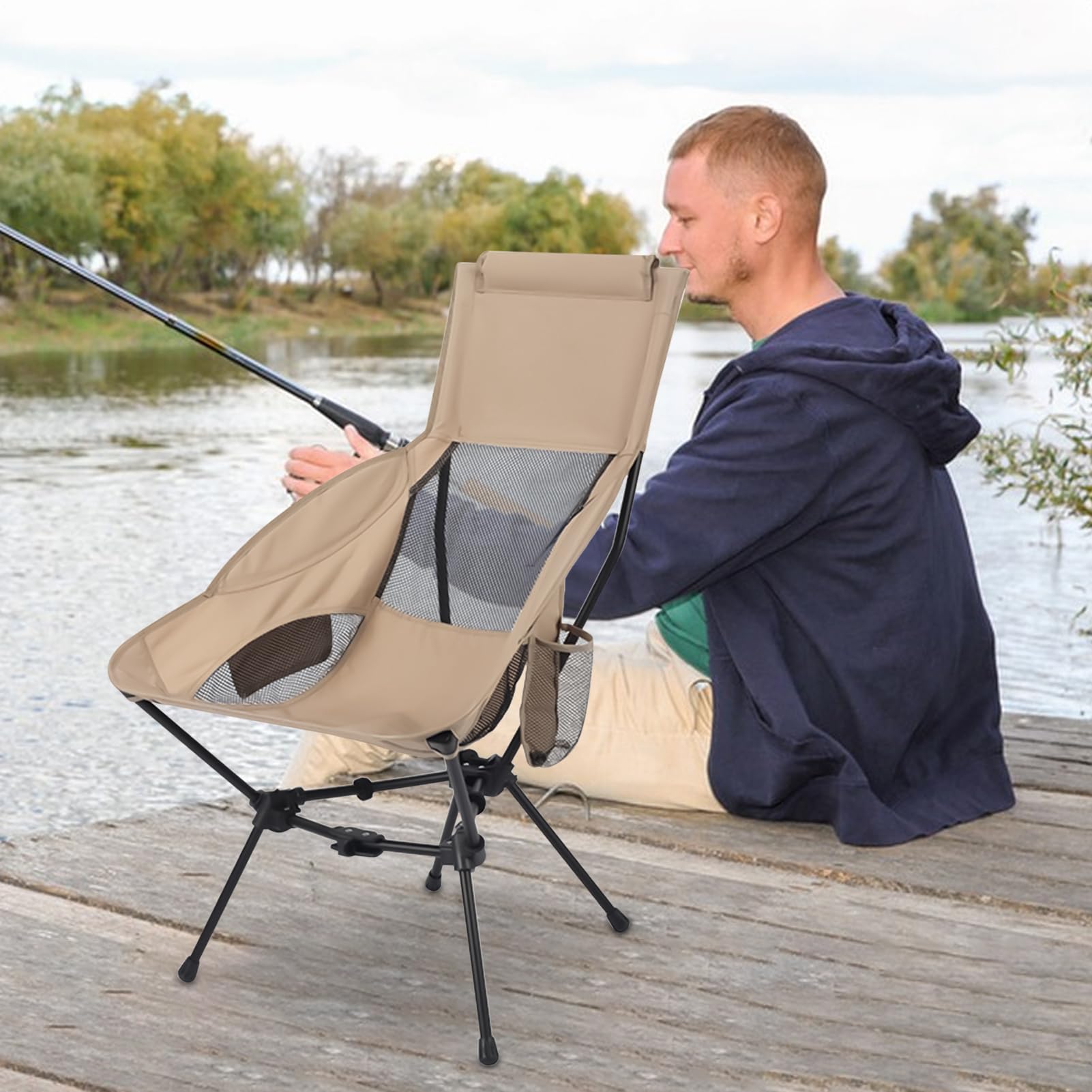 Camping Chairs - Sedia pieghevole per esterni, pieghevole, ultra leggera, compatta con supporto per testa per escursionismo, spiaggia, , viaggi, picnic | Ripiegabile Ultra Leggera e Compatta con Poggiatesta per Trekking Spiaggia Pesca