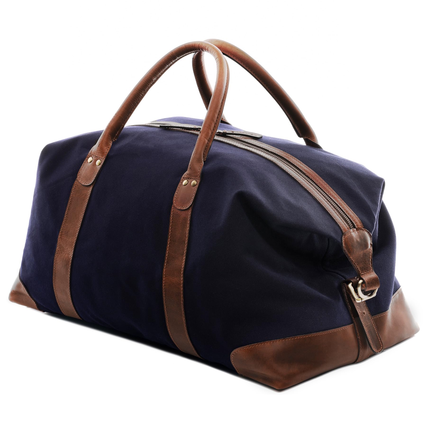SID & VAIN Torba podróżna Davis średnia torba sportowa z prawdziwej skóry, 54 cm, weekendowa torba skórzana dla kobiet i mężczyzn, Niebiesko-brązowy, Unisex-Adults, Torba podróżna