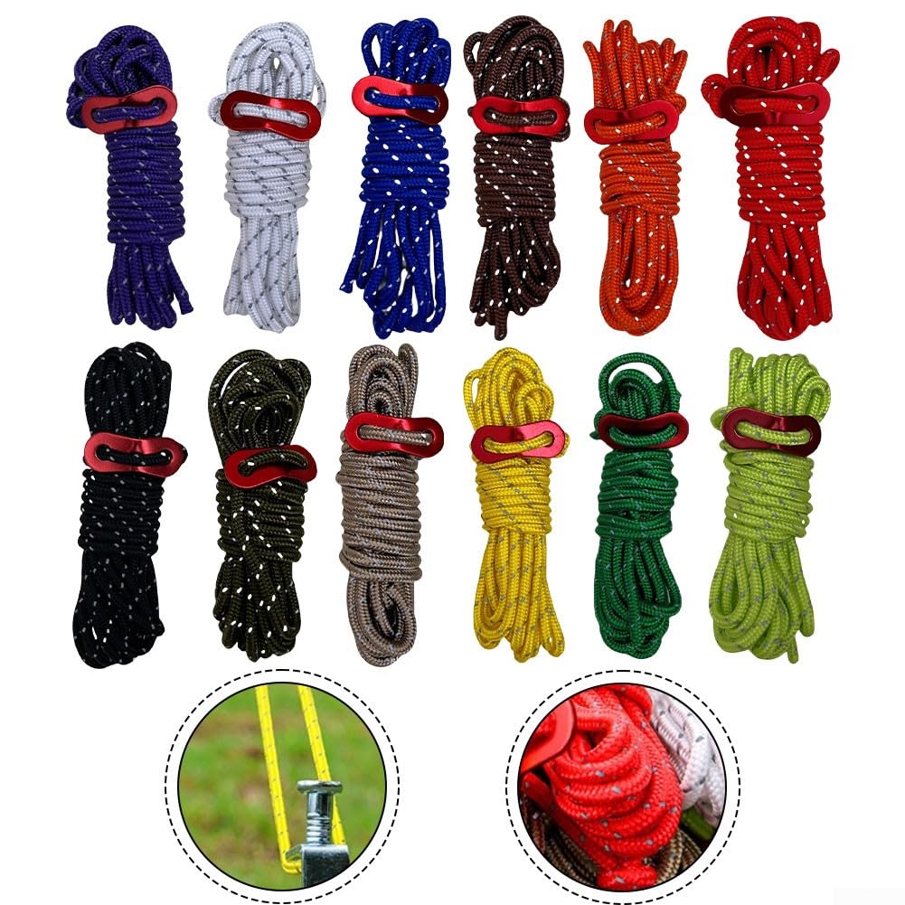 Cuerda de camping ajustable de 4 mm por 4 m con hebilla de viento de aluminio reflectante para asegurar tienda de campaña y lona fiable en entornos al aire libre (verde militar)
