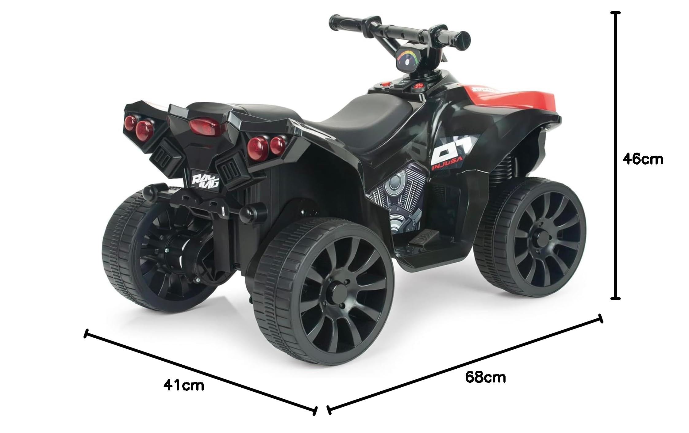 Quad Eléctrico Infantil 6V Rojo - Quad Racing para Niños +18 Meses con Marcha Atrás + Luces LED + Sonidos + Pedal Acelerador + Freno Eléctrico - Vehículo Eléctrico Niño Niña - INJUSA