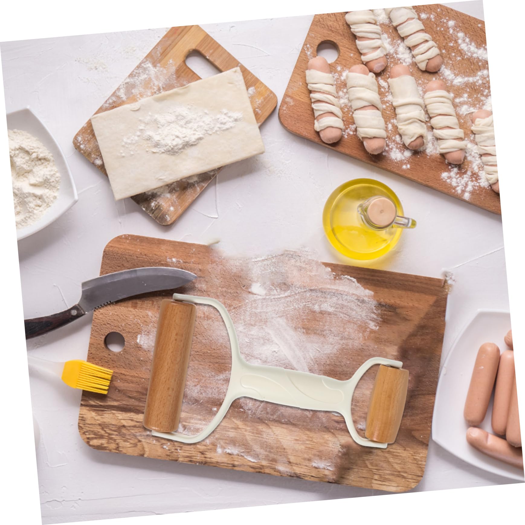 IMIKEYA 5piezas Rodillo De De Doble Para Hornear Utensilio De Cocina Para Pizza y Pastelería Rodillo De Madera y De Limpiar