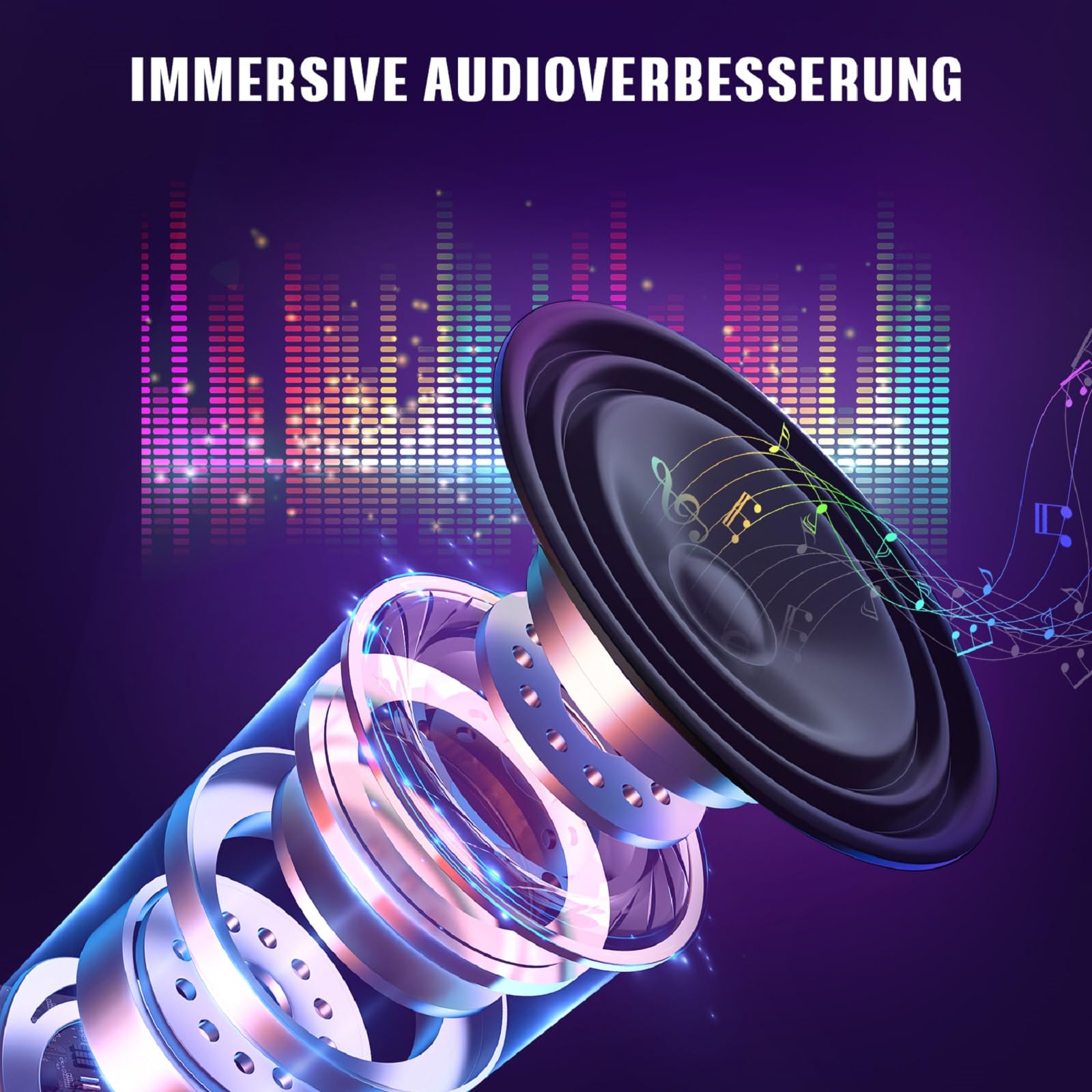 Ergonomischer Gaming Stuhl mit Lautsprechern & LED-Beleuchtung, Verstellbarer PC Stuhl mit Fußstütze, Kopfstütze & Armlehnen, PU-Leder Schreibtischstuhl für Büro & Zuhause, Schwarz