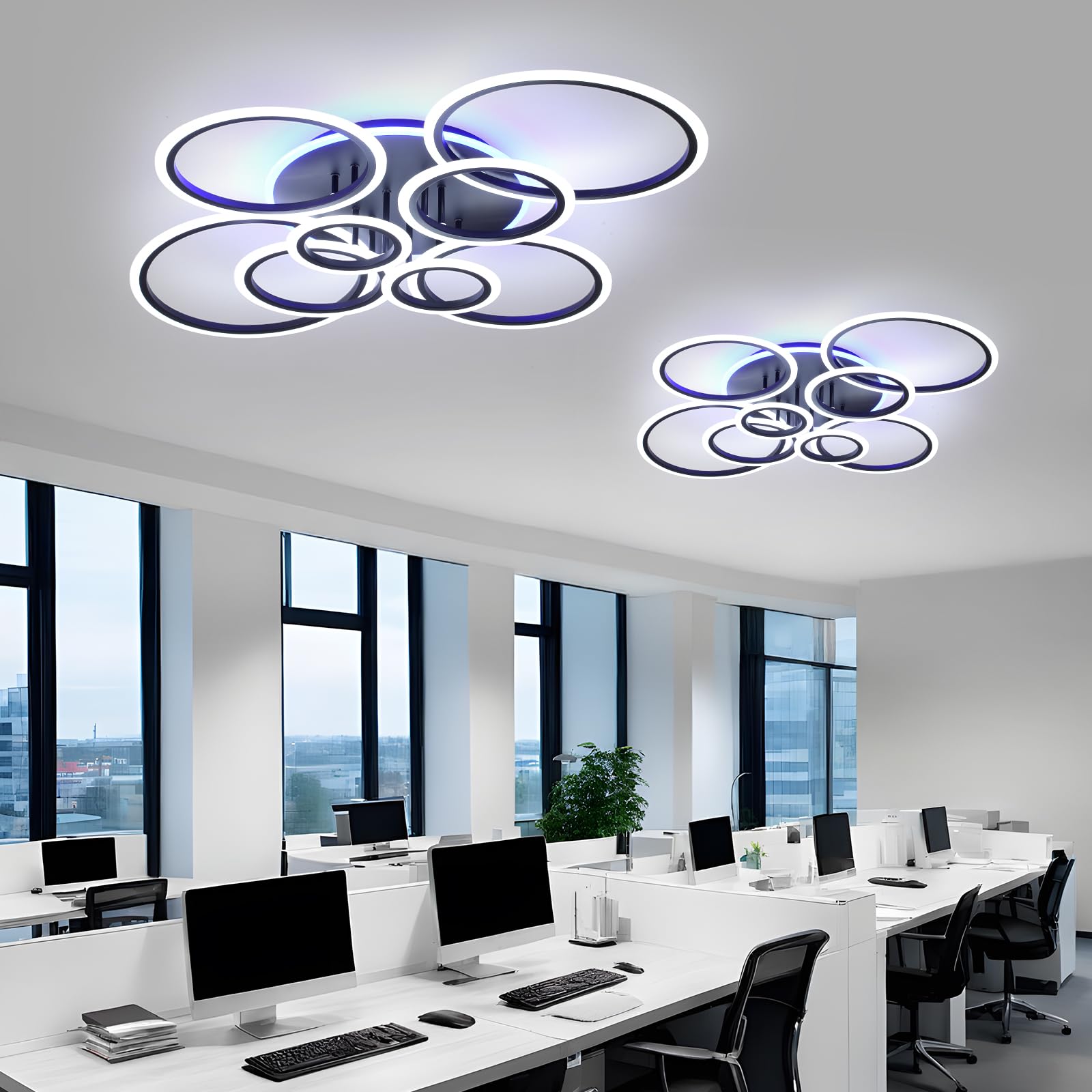 LED Deckenleuchte Schwarz 80W,8-Ringe Deckenlampe Dimmbar | 3000-6000K Moderne Wohnzimmer Deckenleuchte mit Fernbedienung und Memory Funktion,105×85cm für Schlafzimmer Küche Flur