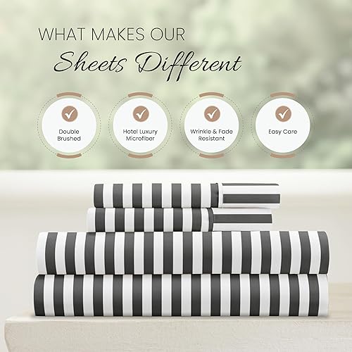 Miniatura 4 de Linen Market Juego de sábanas de 4 piezas California King (cinta gris). Duerme mejor que nunca con estas sábanas ultrasuaves y refrescantes para tu