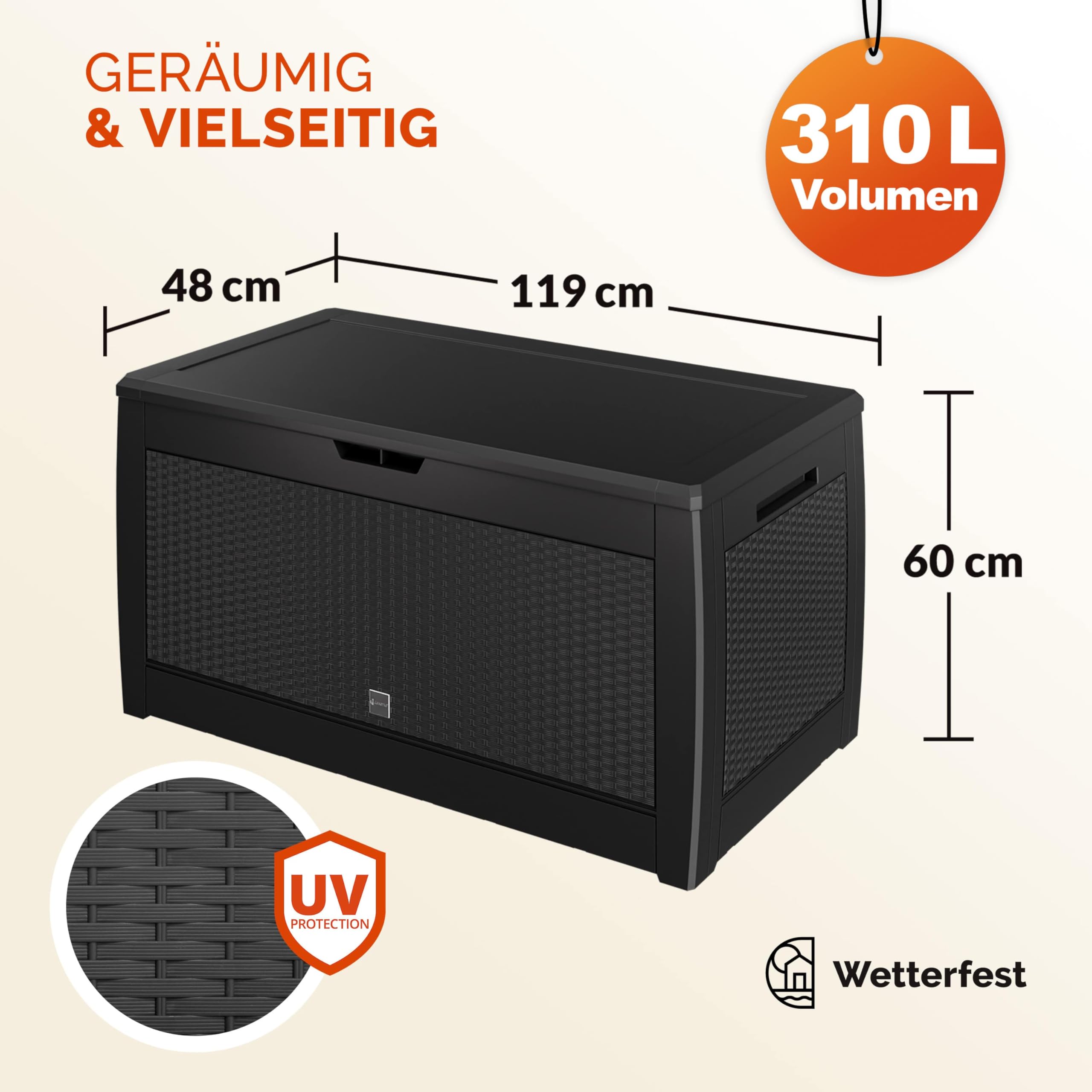 Casaria Caisse de rangement Exterieur Polyrotin Anthracite 310 litres Coffre de Jardin avec roulettes