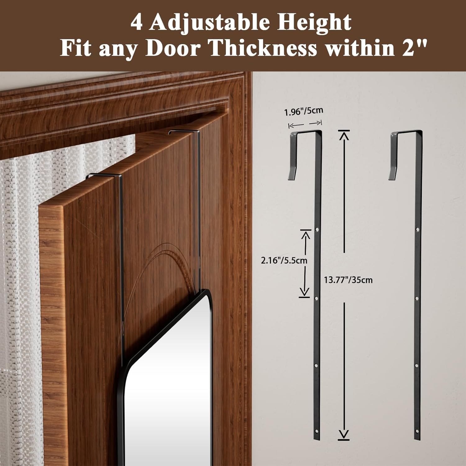 VooBang 14"x48" Full Length Over The Door Mirror - Aluminum Alloy Frame Full Body Mirror with Height-Adjustable Hangers, Hanging Leaning Against Wall for Dorm, Black - Image 5