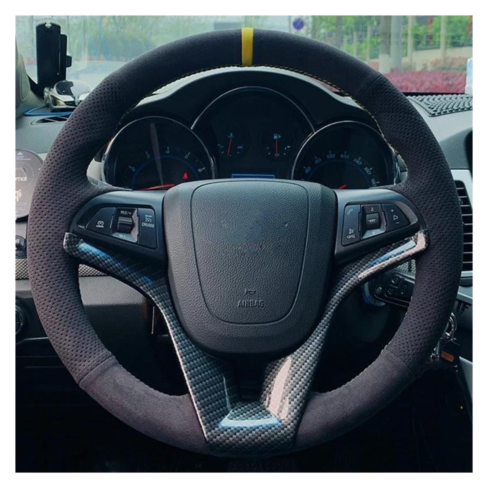 Volantes Funda Trenzada para Volante Personalizada De Gamuza para Chevy para Cruze para Hatchback para Sedan 2009-2014 para Aveo 2011-2014 Funda Volante(Orange Thread)