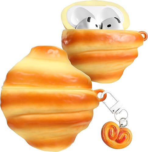Boaretiu - Funda para Airpods de 4 generación, lindo croissant Kawaii con llavero para AirPods de 4 generación (2024), divertida funda 3D de