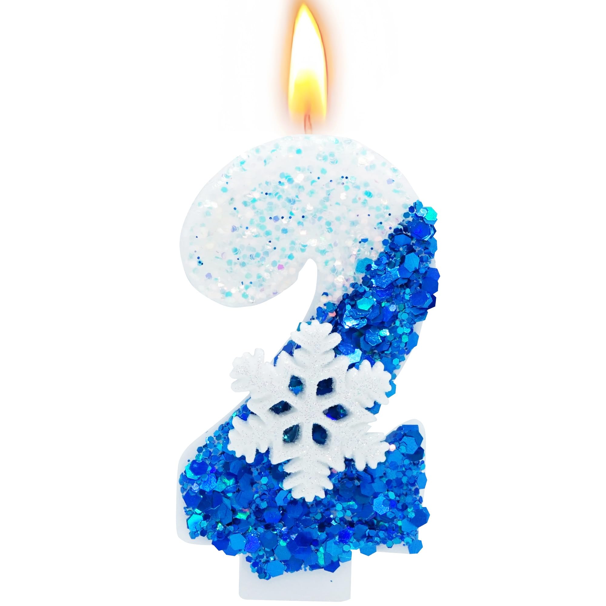 woiodora Number 2 Birthday Candles,Frozen Birthday Decorations for Cake Topper,2.83inch Snow Themed Party Supplies (Number 2)