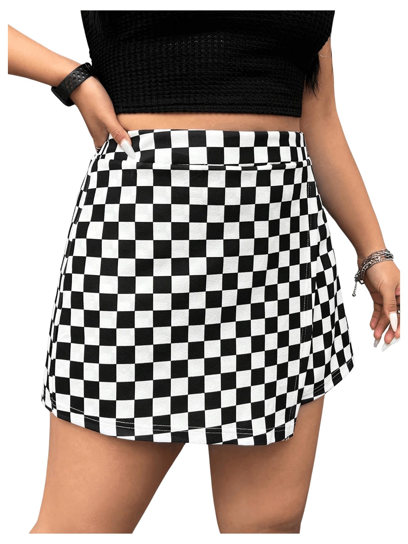 Amazon.com: WDIRARA Women's Plus Size Checkered Skorts Wrap