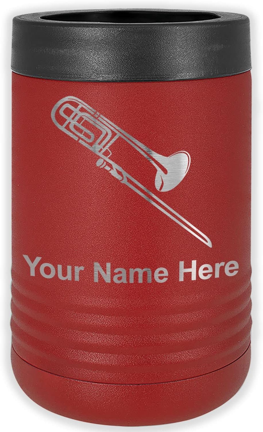LaserGram Personalized 12 oz. Stainless Steel Can & Bottle Insulator, Trombone – Keeps Drinks Cold Longer (Navy Blue)