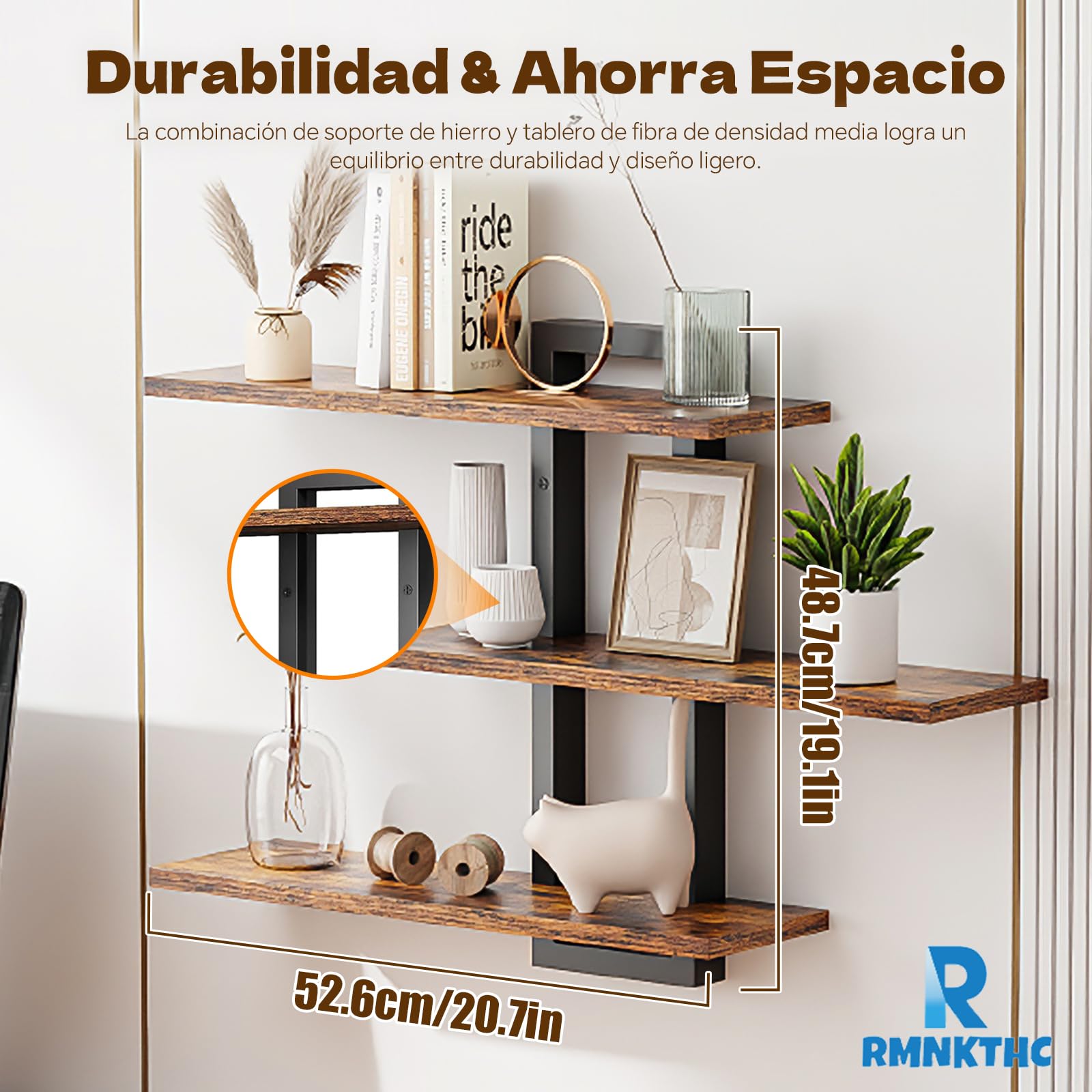 Estantería de Pared de 3 Niveles, Estante Flotante, Repisas de Pared, Estante Colgante Ajustable Decorativo para Sala de Estar, Baño, Dormitorio, Cocina (Marrón)