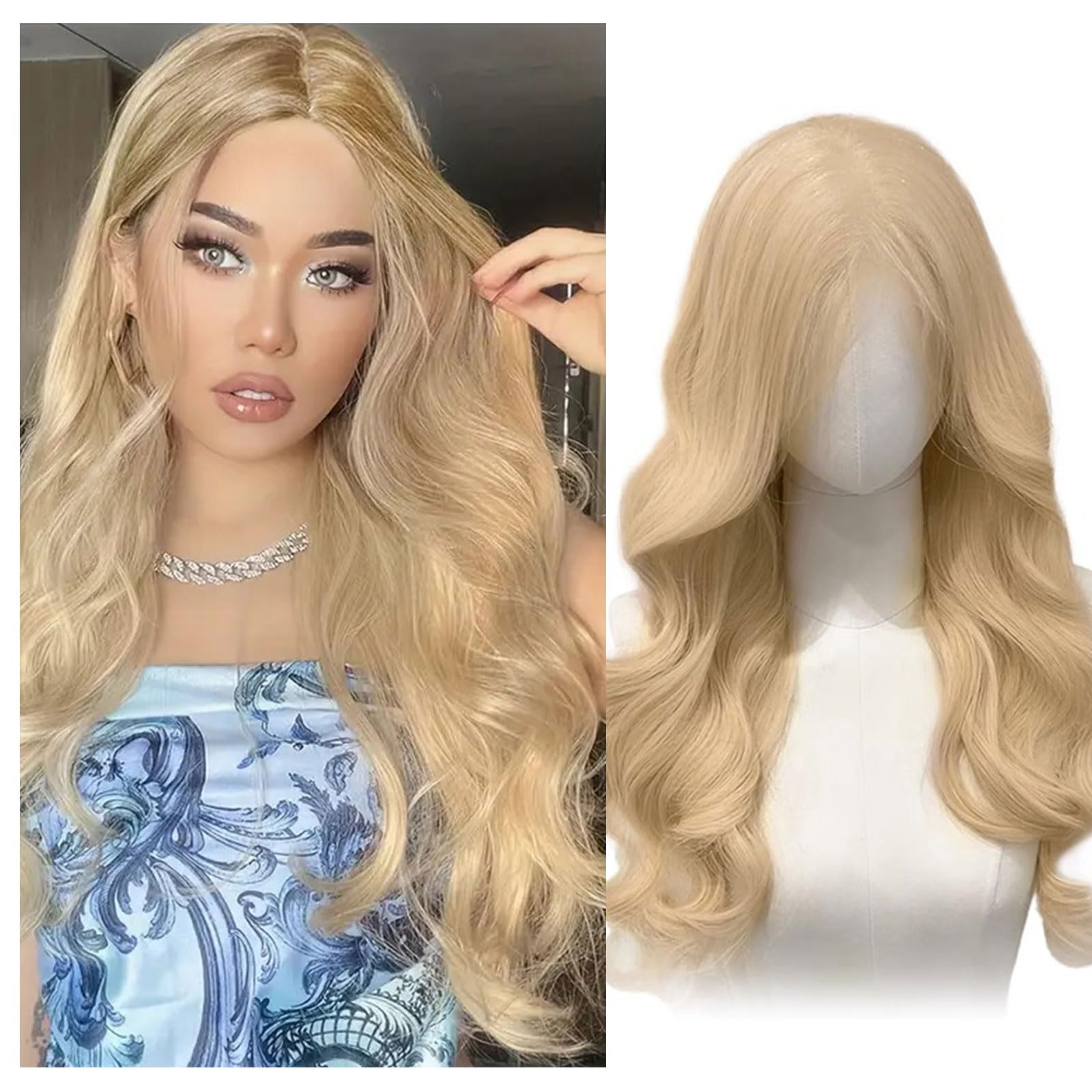 SAIIURV Blonde Long Curly Full Hair Wig for Women 28" 70cm Long Curly Wave Wigs, Ladies Fancy Dress Wig