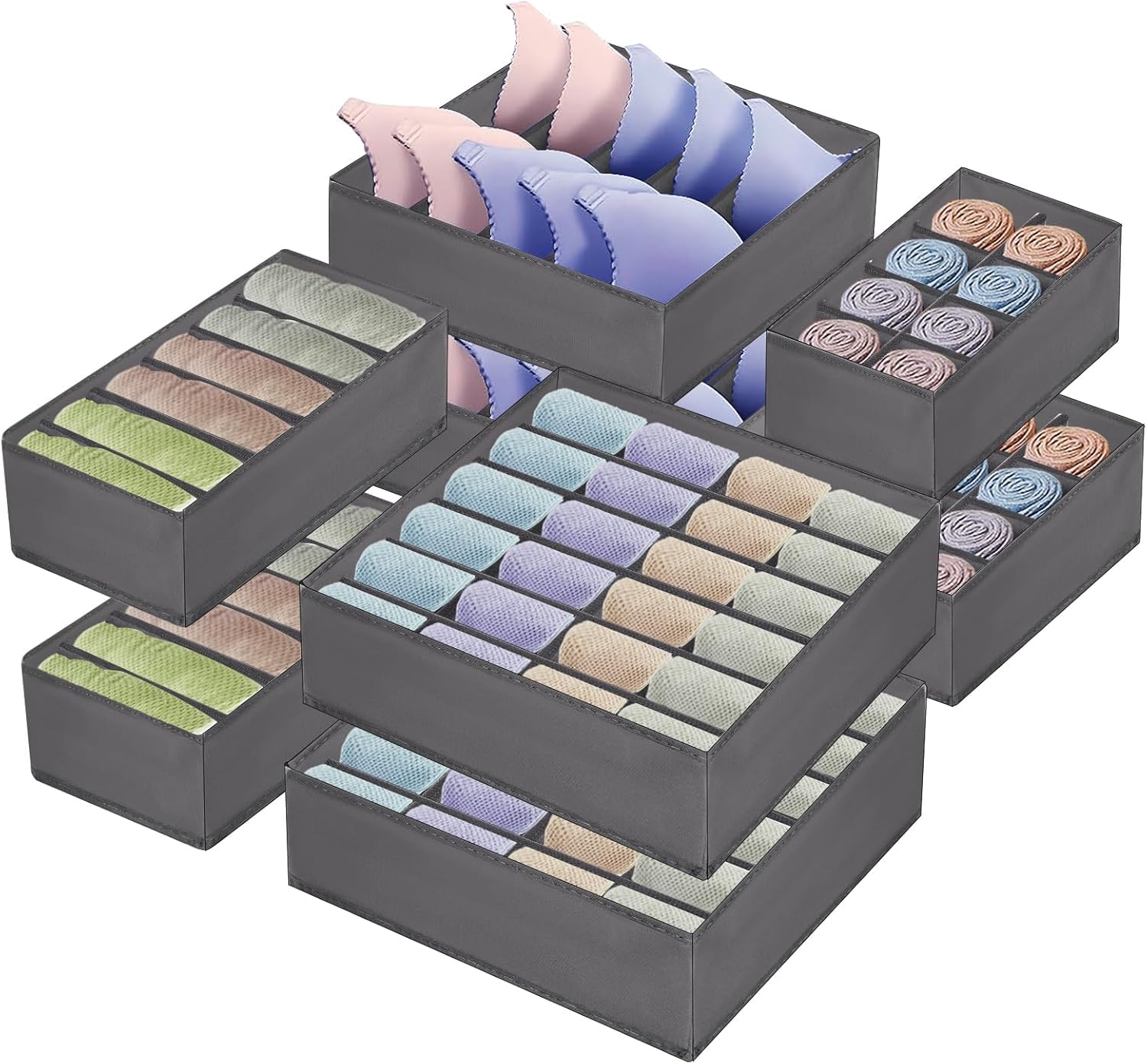 Organizadores para Cajones de Ropa Interior, Juego de 8 Organizador de Armario con Compartimentos, Caja de Almacenaje Plegable No Tejidos para Calcetines Corbatas Bufandas Gris