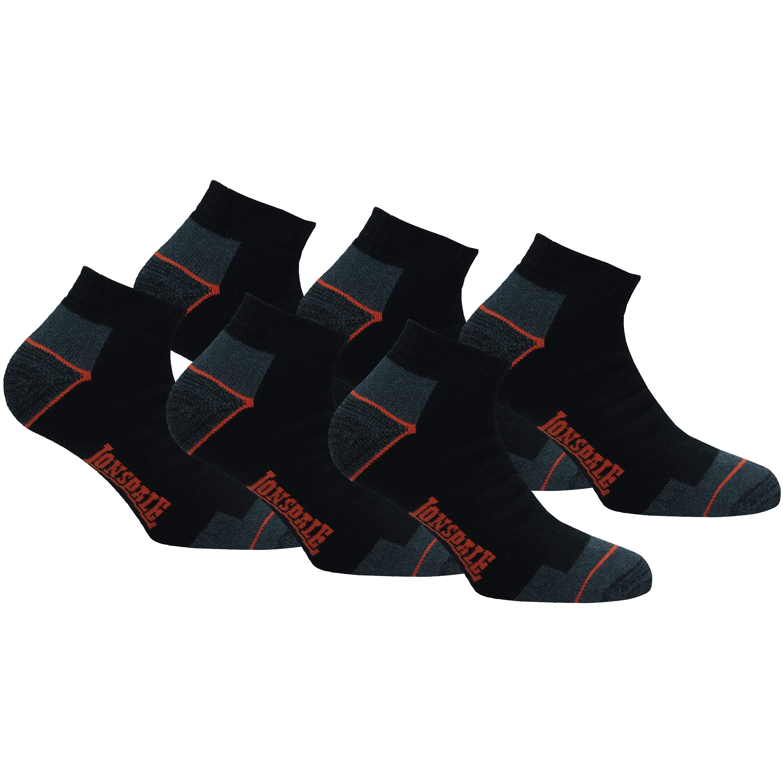 Lonsdale Men's 6 Pairs Black (Sneaker) 6 Pairs Sneaker Work Socks Ankle Length - Heel Toe Reinforcet - Terry Cotton (Black, 9-11)