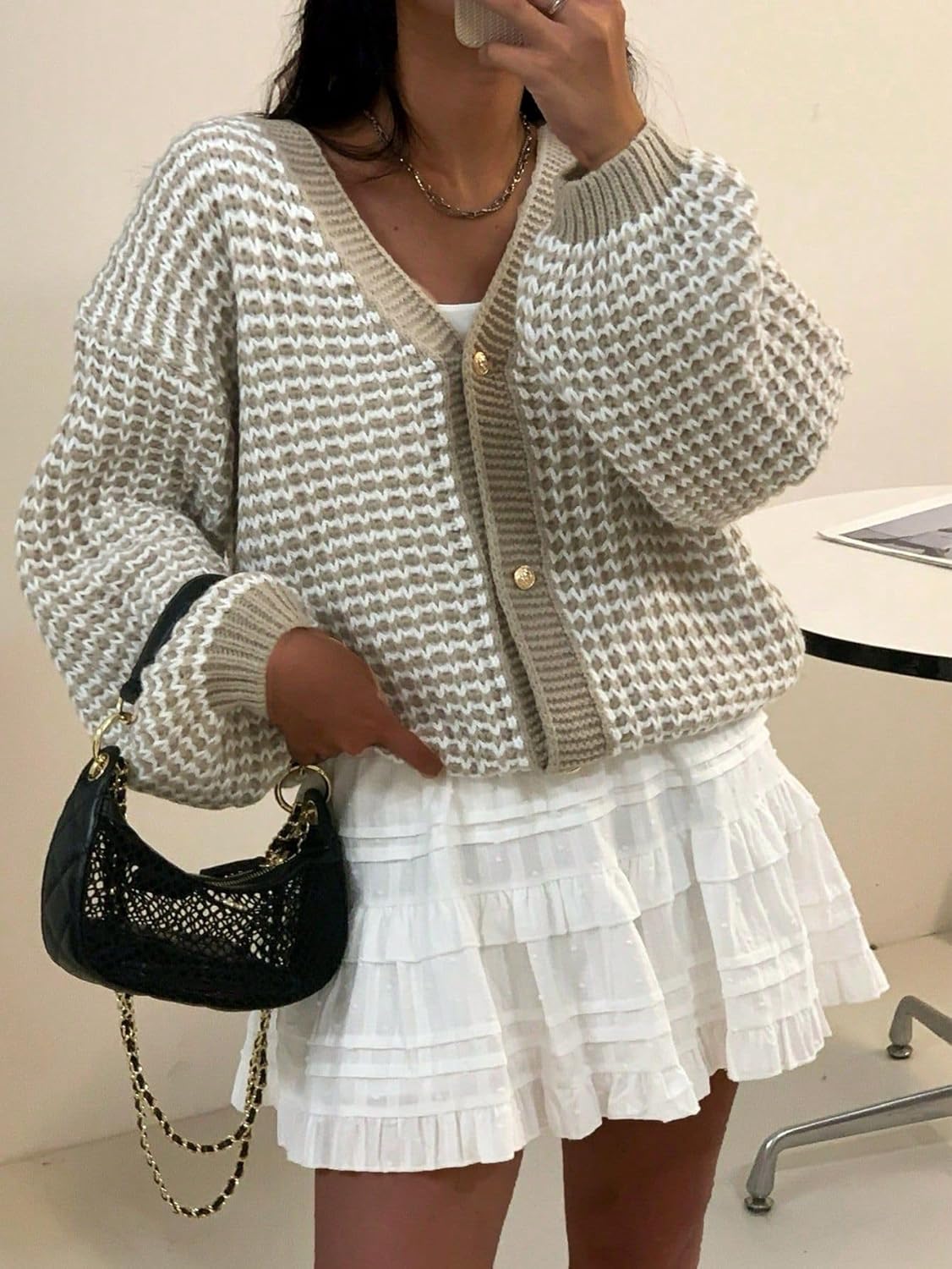 SISKIN Cardigan Sweaters for Women 2025, Button-Up V-Neck Waffle Knit Balloon Sleeve Oversized Cardigan - Image 2