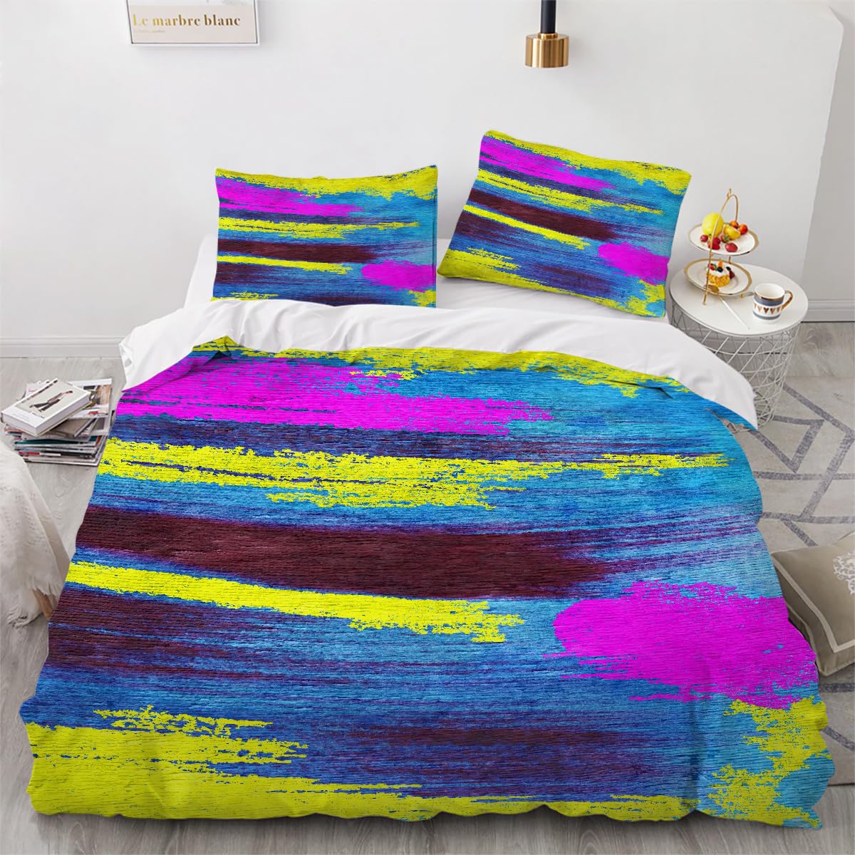 Housse de couette 240x260 cm avec taies d'oreiller lit 2 personnes en microfibre art abstrait 3D